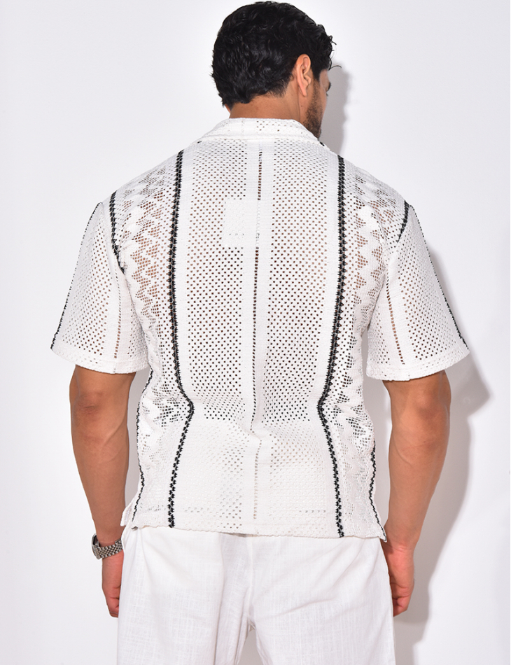 Chemise ajourée à rayures verticales Chemise ajourée à rayures verticales