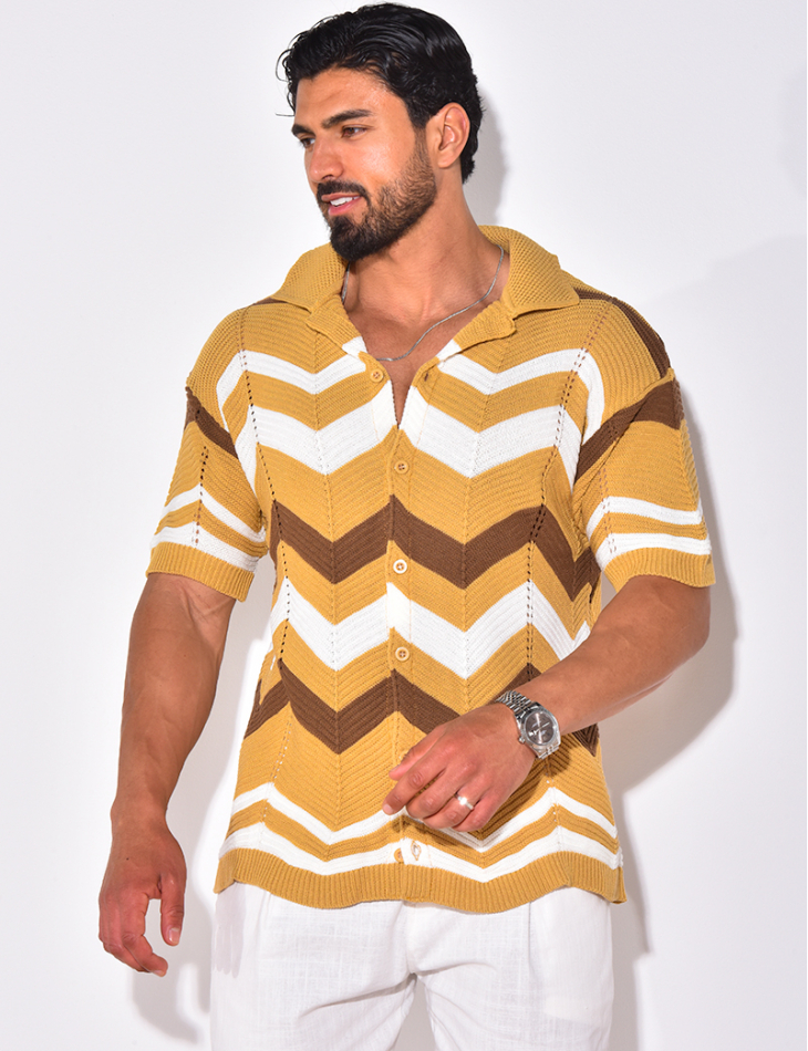 Chemise côtelée à rayures en zig zag Chemise côtelée à rayures en zig zag