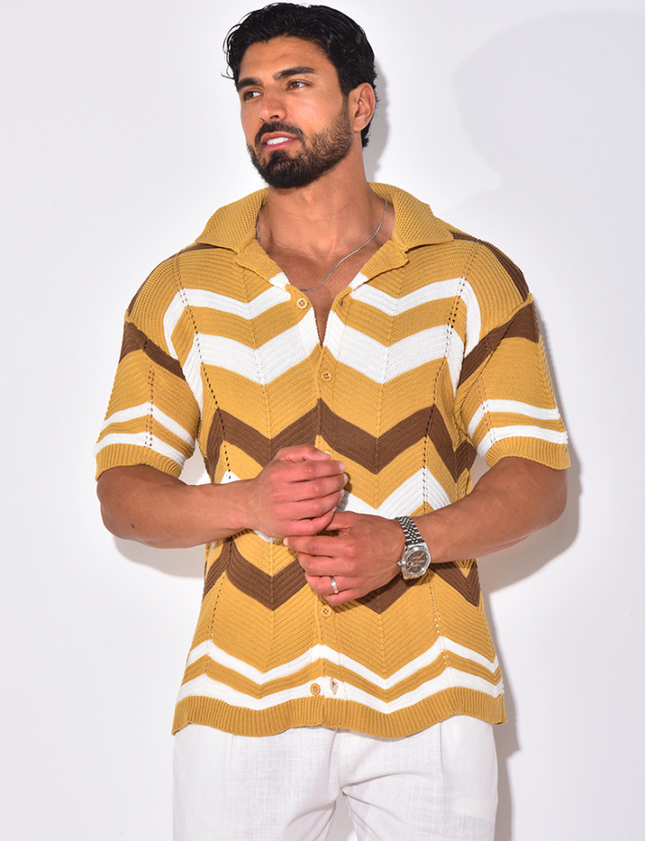 Chemise côtelée à rayures en zig zag Chemise côtelée à rayures en zig zag