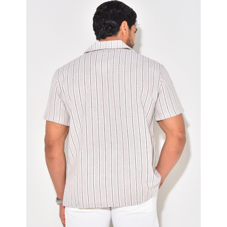 Chemise manches courtes en lin à rayures Chemise manches courtes en lin à rayures