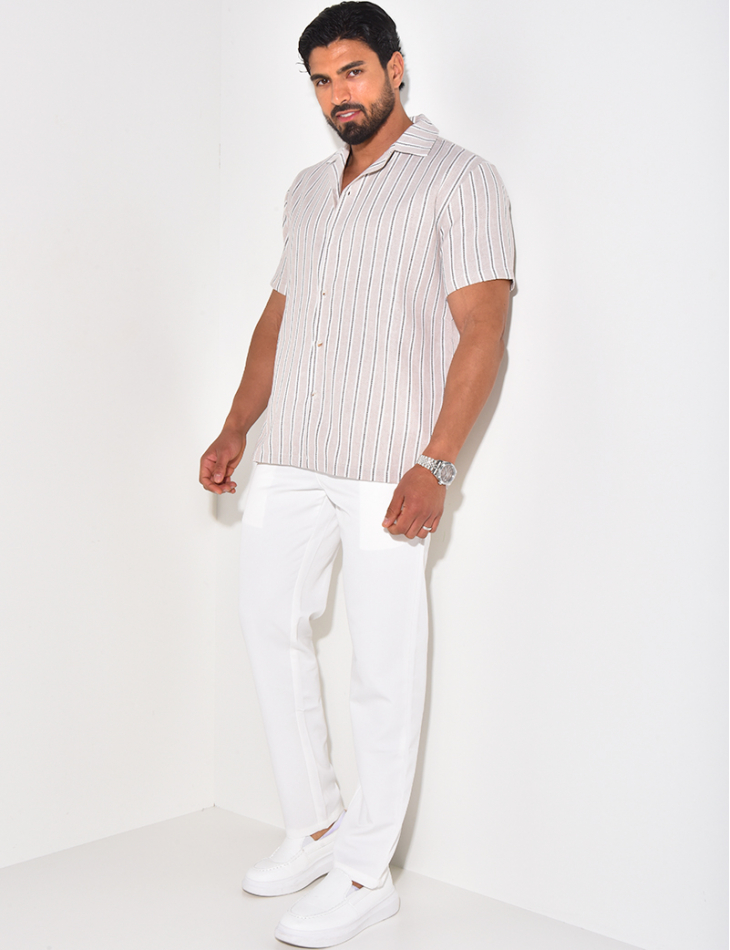 Chemise manches courtes en lin à rayures Chemise manches courtes en lin à rayures