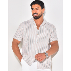 Chemise manches courtes en lin à rayures Chemise manches courtes en lin à rayures