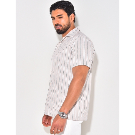 Chemise manches courtes en lin à rayures Chemise manches courtes en lin à rayures