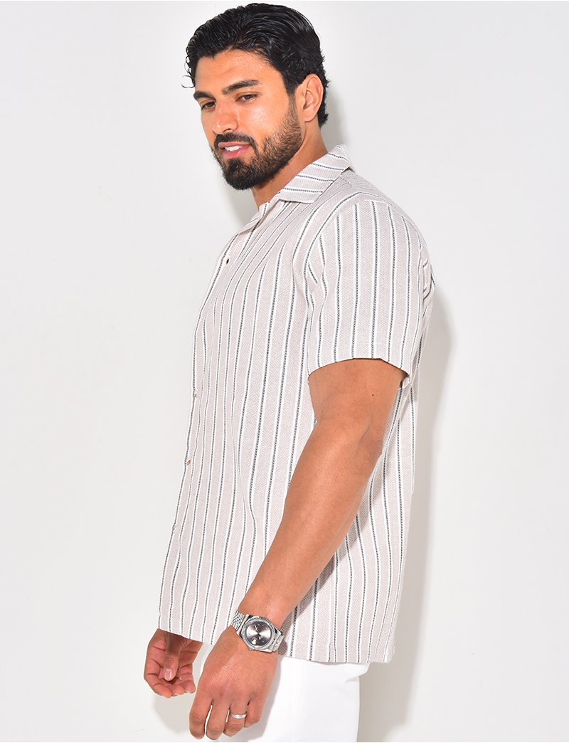 Chemisier Rayé En Coton Et Lin Pour Femmes Qixiu - Chemise Manches Courtes Col Guaze Tendance Vacances