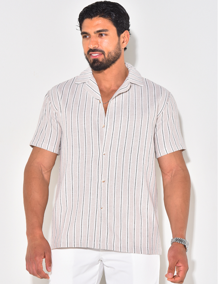 Chemise manches courtes en lin à rayures Chemise manches courtes en lin à rayures