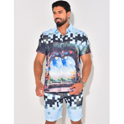 Ensemble short et chemise à motifs paysage Ensemble short et chemise à motifs paysage