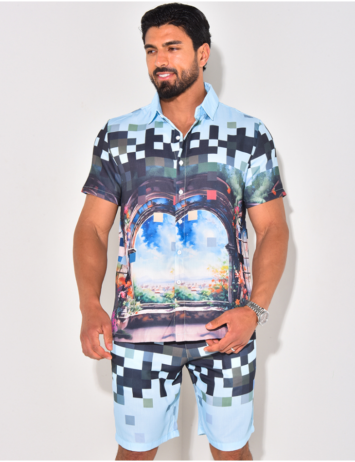 Ensemble short et chemise à motifs paysage Ensemble short et chemise à motifs paysage