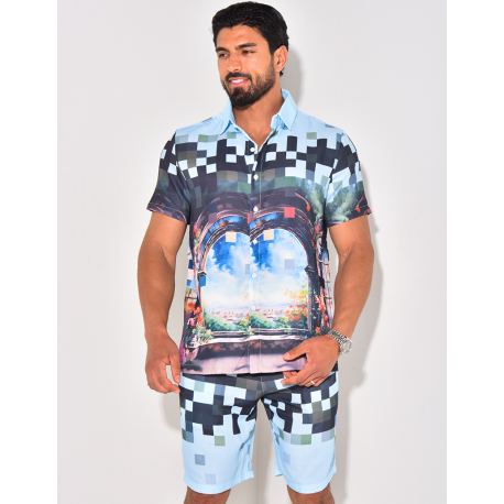 Ensemble short et chemise à motifs paysage Ensemble short et chemise à motifs paysage