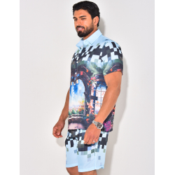 Ensemble short et chemise à motifs paysage Ensemble short et chemise à motifs paysage