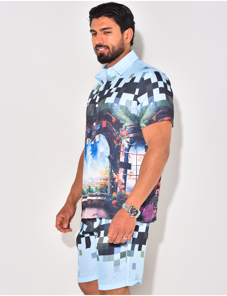 Ensemble short et chemise à motifs paysage Ensemble short et chemise à motifs paysage