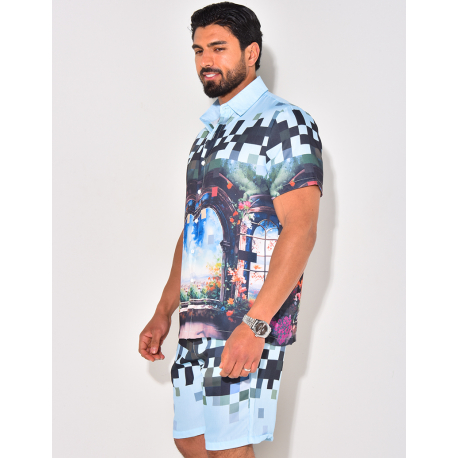 Ensemble short et chemise à motifs paysage Ensemble short et chemise à motifs paysage