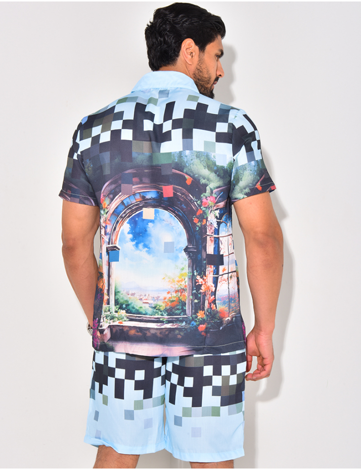 Ensemble short et chemise à motifs paysage Ensemble short et chemise à motifs paysage