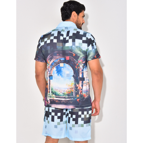 Ensemble short et chemise à motifs paysage Ensemble short et chemise à motifs paysage