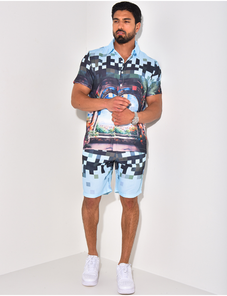 Ensemble short et chemise à motifs paysage Ensemble short et chemise à motifs paysage
