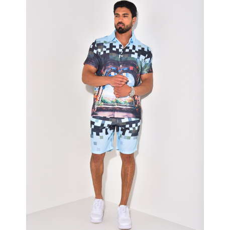 Ensemble short et chemise à motifs paysage Ensemble short et chemise à motifs paysage