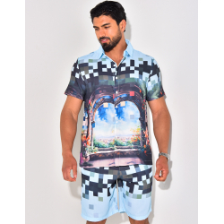 Ensemble short et chemise à motifs paysage Ensemble short et chemise à motifs paysage