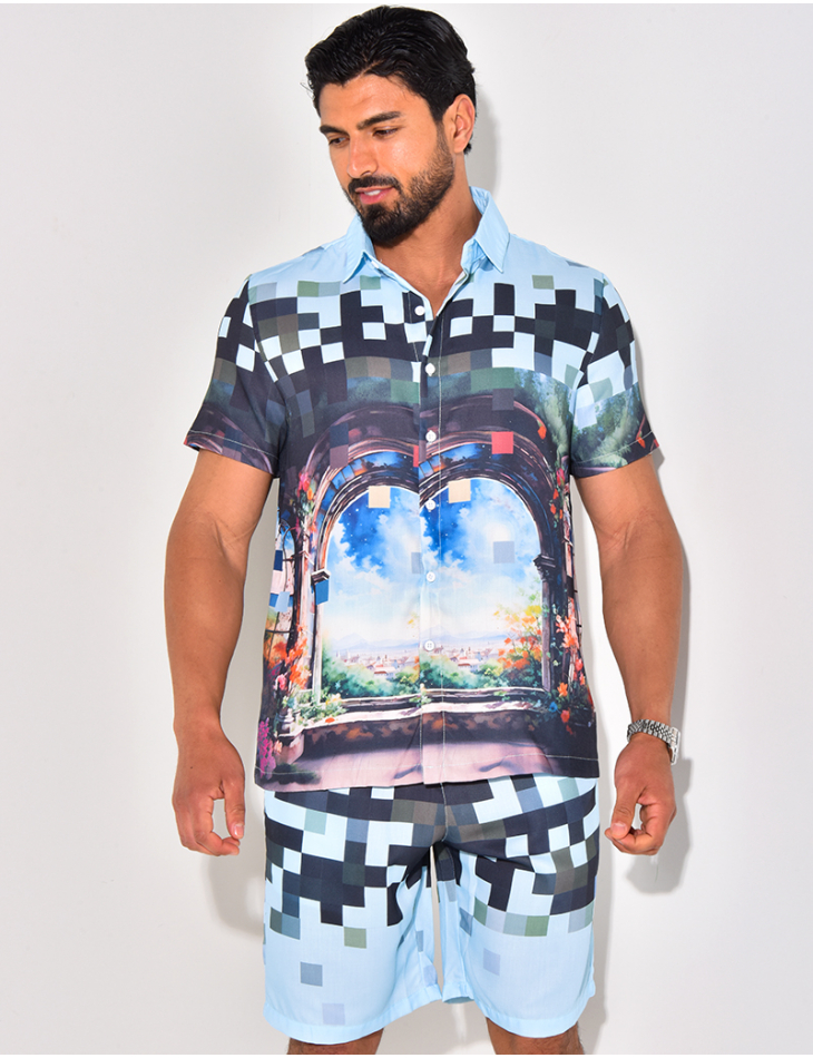 Ensemble short et chemise à motifs paysage Ensemble short et chemise à motifs paysage