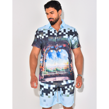 Ensemble short et chemise à motifs paysage Ensemble short et chemise à motifs paysage