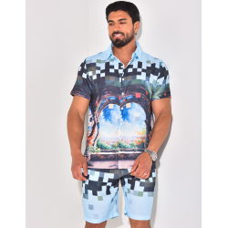 Ensemble short et chemise à motifs paysage Ensemble short et chemise à motifs paysage
