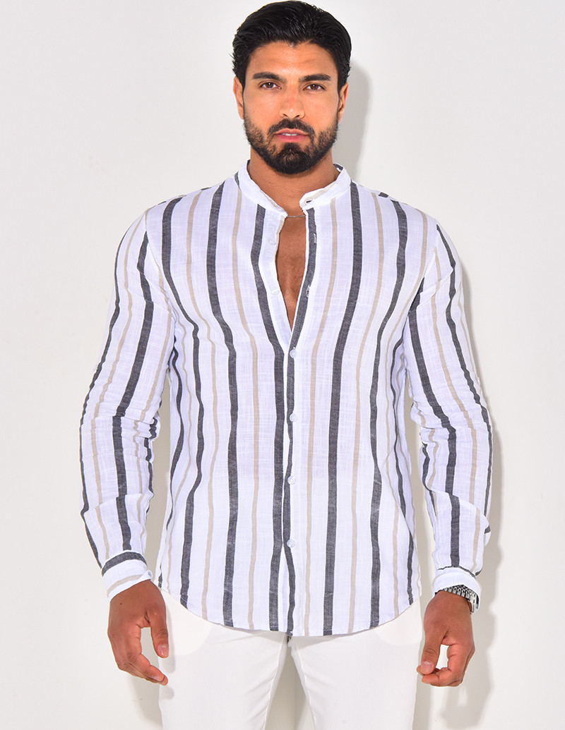 Chemise manches longues et col rond à rayures