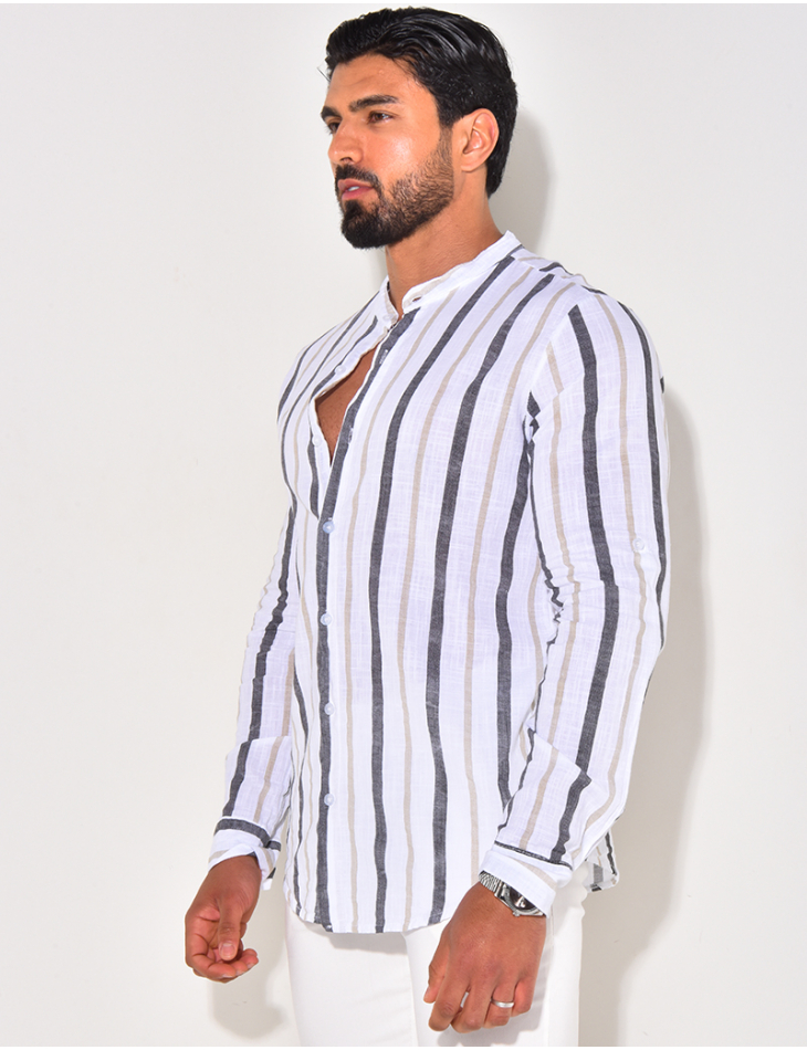 Chemise manches longues et col rond à rayures