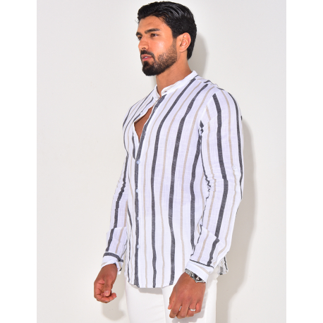 Chemise manches longues et col rond à rayures