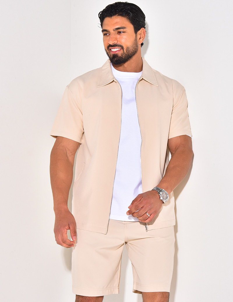 Ensemble short et chemise à fermeture éclaire