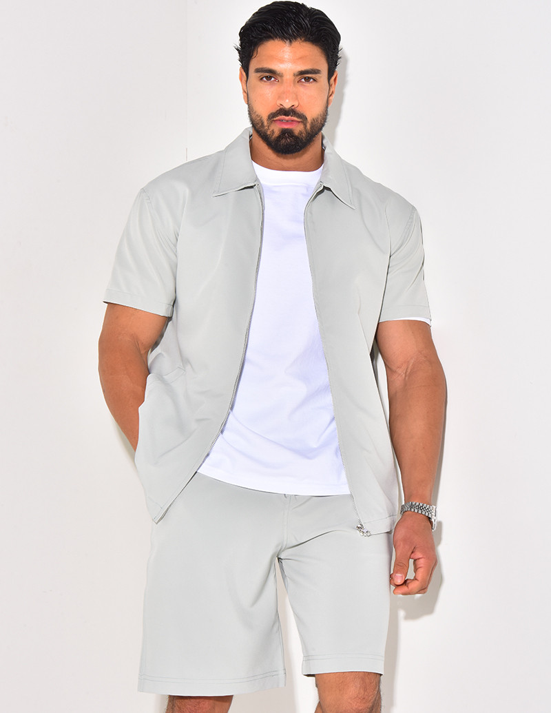 Ensemble short et chemise à fermeture éclaire