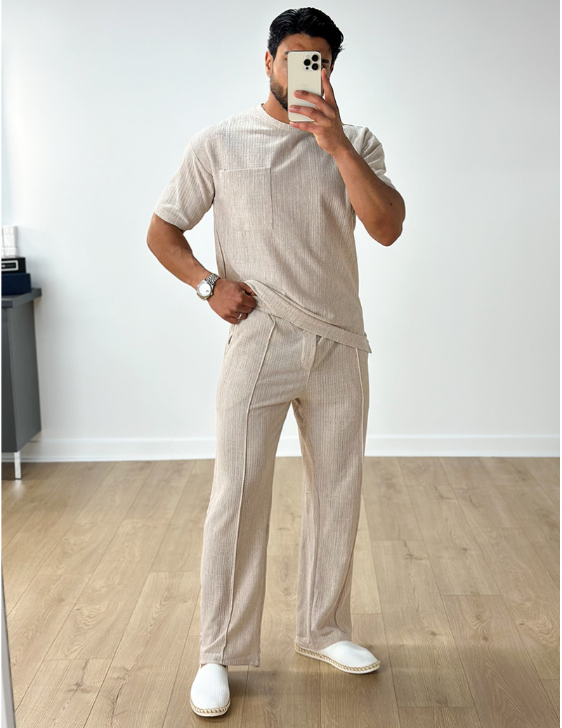 Ensemble texturé pantalon et t-shirt à poche