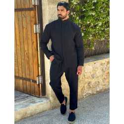 Ensemble pantalon et chemise à col rond texturé Ensemble pantalon et chemise à col rond texturé