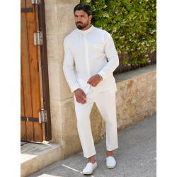 Ensemble pantalon et chemise à col rond texturé Ensemble pantalon et chemise à col rond texturé