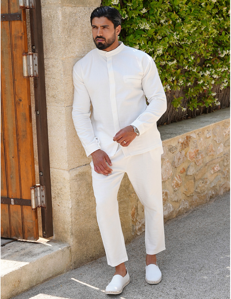 Ensemble pantalon et chemise à col rond texturé