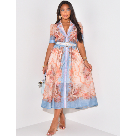 Robe chemise à motifs avec ceinture