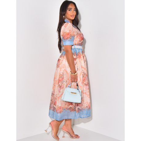 Robe chemise à motifs avec ceinture Robe chemise à motifs avec ceinture