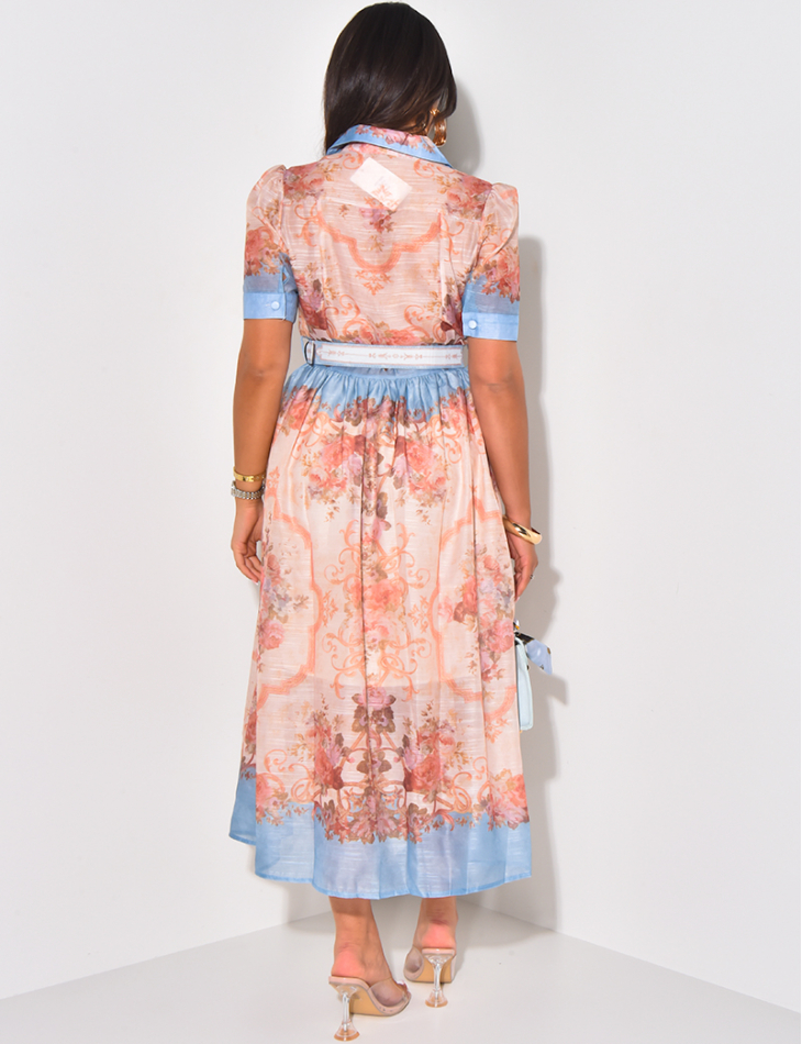 Robe chemise à motifs avec ceinture Robe chemise à motifs avec ceinture