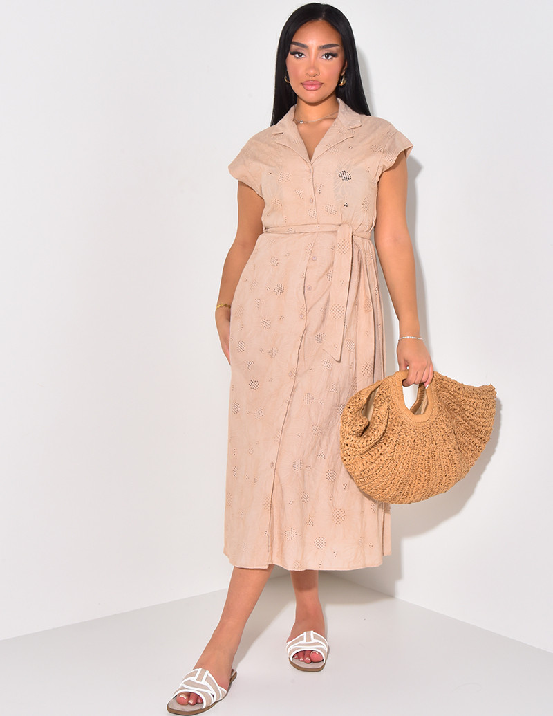 Robe chemise longue en crochet à nouer