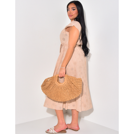 Robe chemise longue en crochet à nouer Robe chemise longue en crochet à nouer