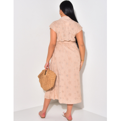 Robe chemise longue en crochet à nouer Robe chemise longue en crochet à nouer