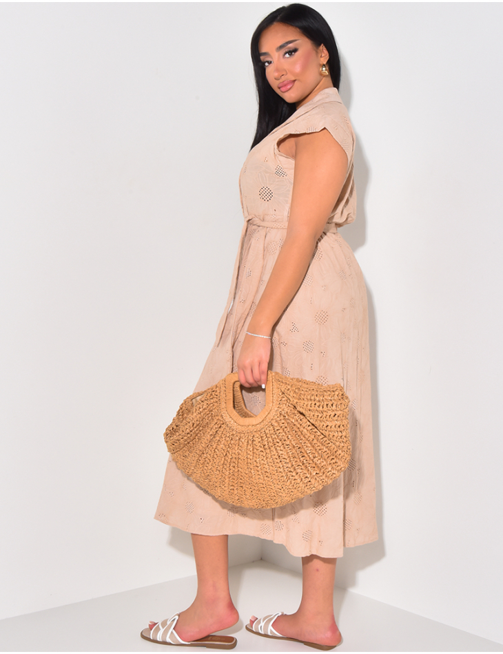 Robe chemise longue en crochet à nouer Robe chemise longue en crochet à nouer