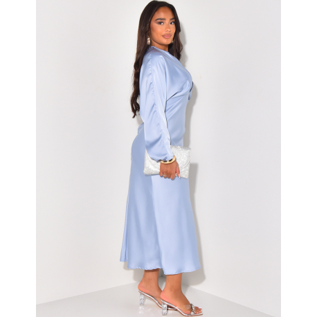 Langes Kleid aus Satin mit Puff-Effekt Langes Kleid aus Satin mit Puff-Effekt