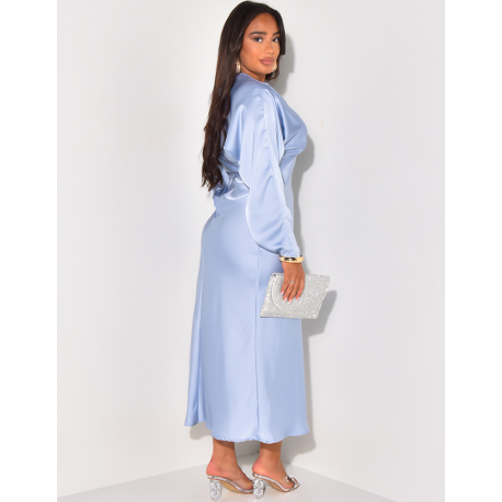 Langes Kleid aus Satin mit Puff-Effekt Langes Kleid aus Satin mit Puff-Effekt