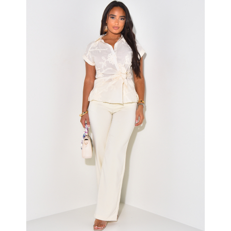 Asymmetric shirt with embossed pattern, short sleeves Asymmetric shirt with embossed pattern, short sleeves