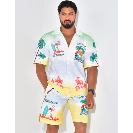 Ensemble short et chemise à motifs