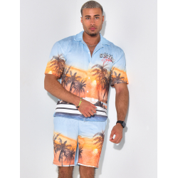 Ensemble short et chemise à motifs palmiers Ensemble short et chemise à motifs palmiers