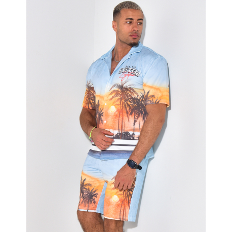 Ensemble short et chemise à motifs palmiers Ensemble short et chemise à motifs palmiers