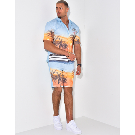 Ensemble short et chemise à motifs palmiers Ensemble short et chemise à motifs palmiers