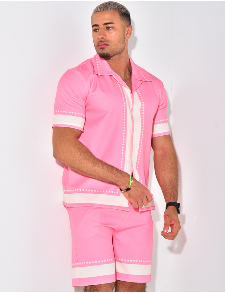 Ensemble short et chemise manches courtes à motifs étoiles Ensemble short et chemise manches courtes à motifs étoiles