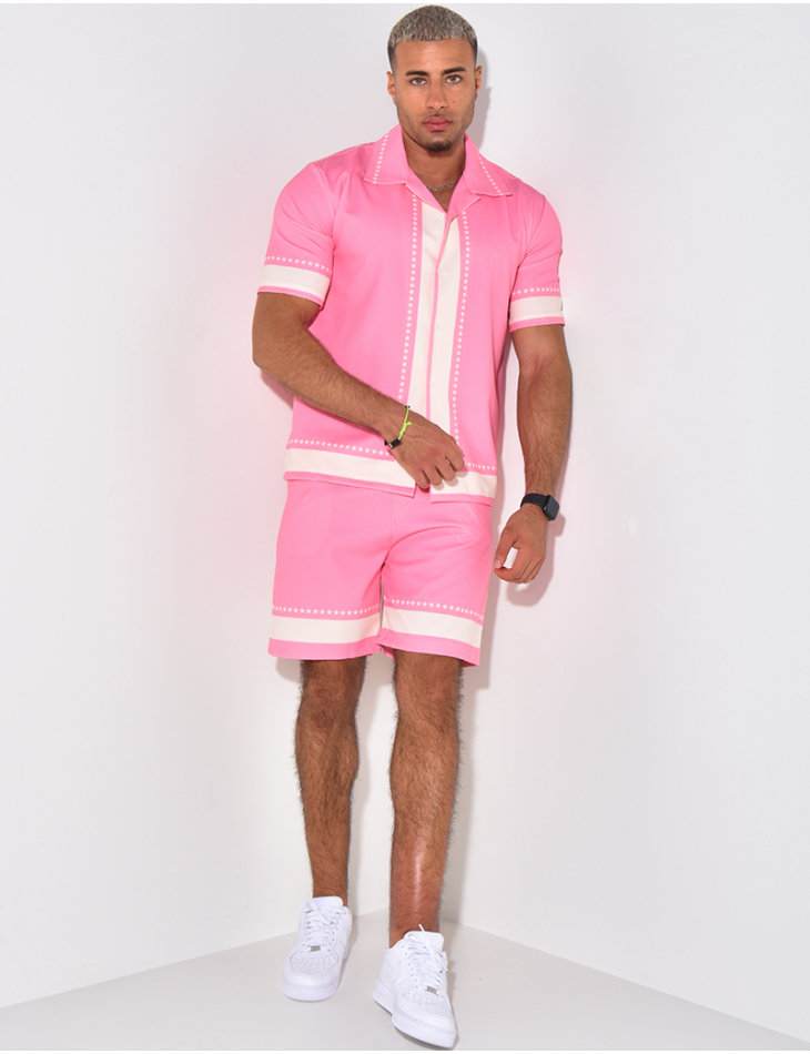Ensemble short et chemise manches courtes à motifs étoiles Ensemble short et chemise manches courtes à motifs étoiles