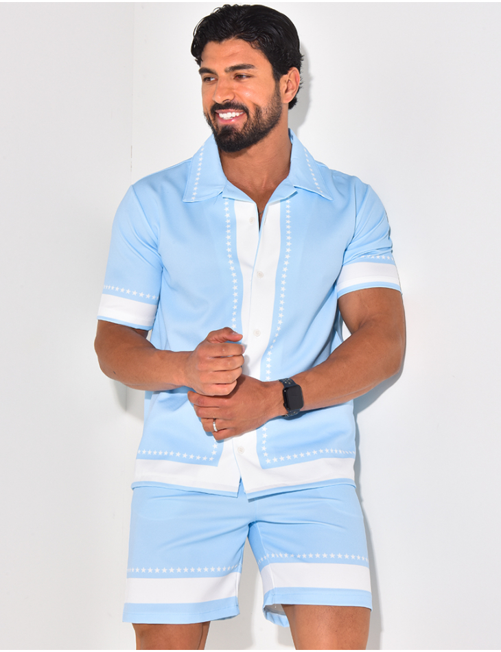 Ensemble short et chemise manches courtes à motifs étoiles Ensemble short et chemise manches courtes à motifs étoiles