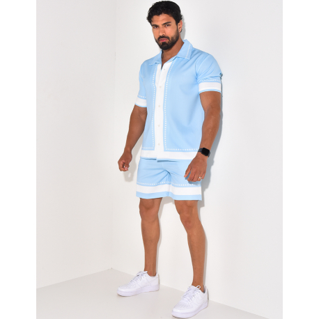 Ensemble short et chemise manches courtes à motifs étoiles Ensemble short et chemise manches courtes à motifs étoiles